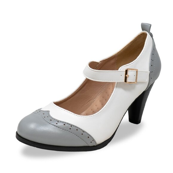 Chase & Chloe Dora-2 Women's Round Toe Two Tone Mary Jane Pumps - Picture 2 of 6